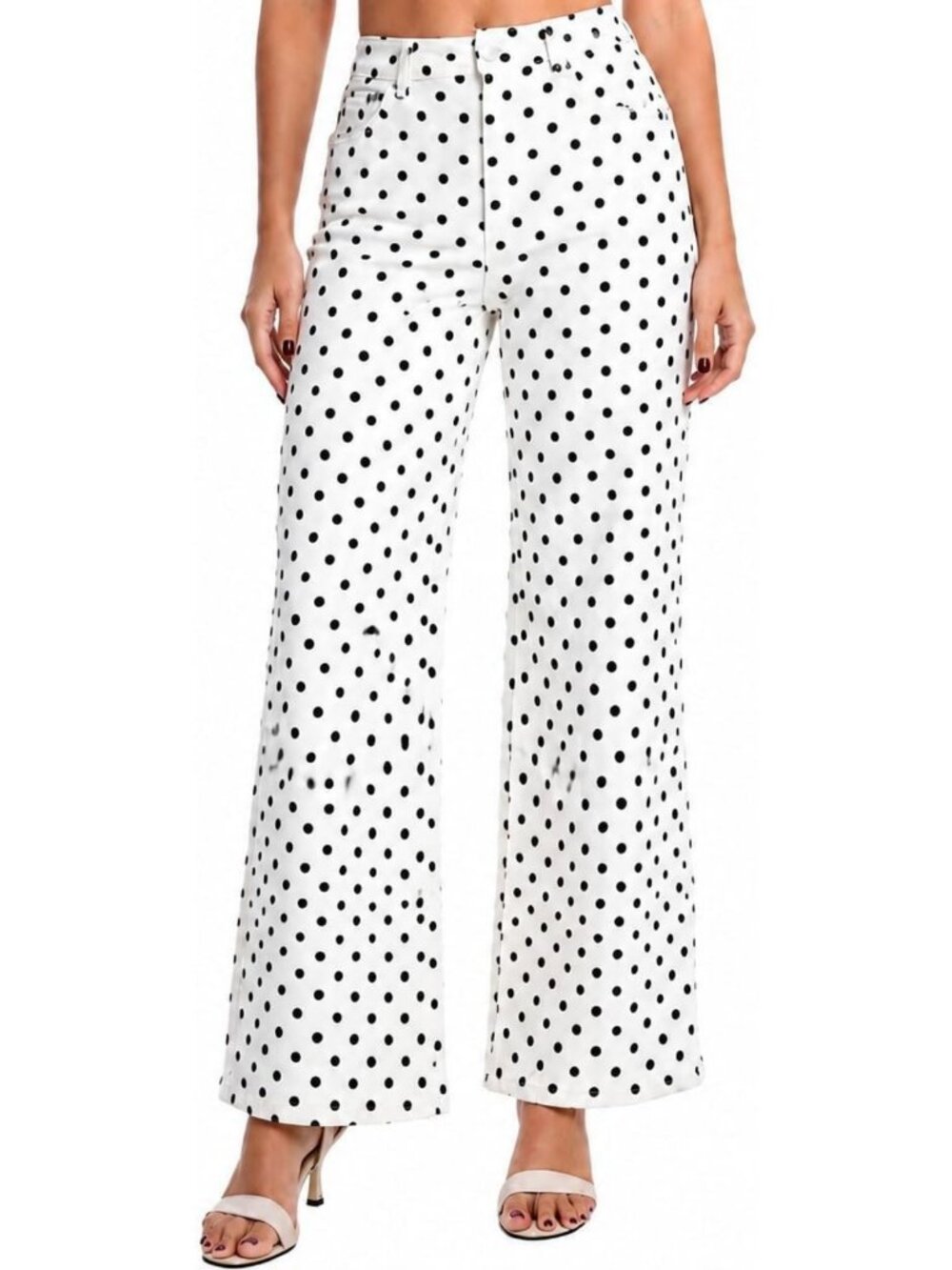 Chic High-Waisted Polka Dot Wide Leg Trousers for Women - Trendy Fashion Pants